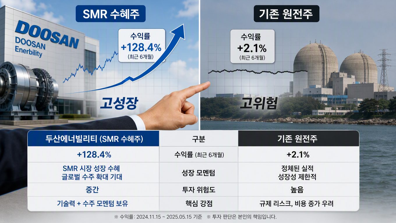 SMR원전 수혜주와 기존 원전 관련주 수익률·위험 비교